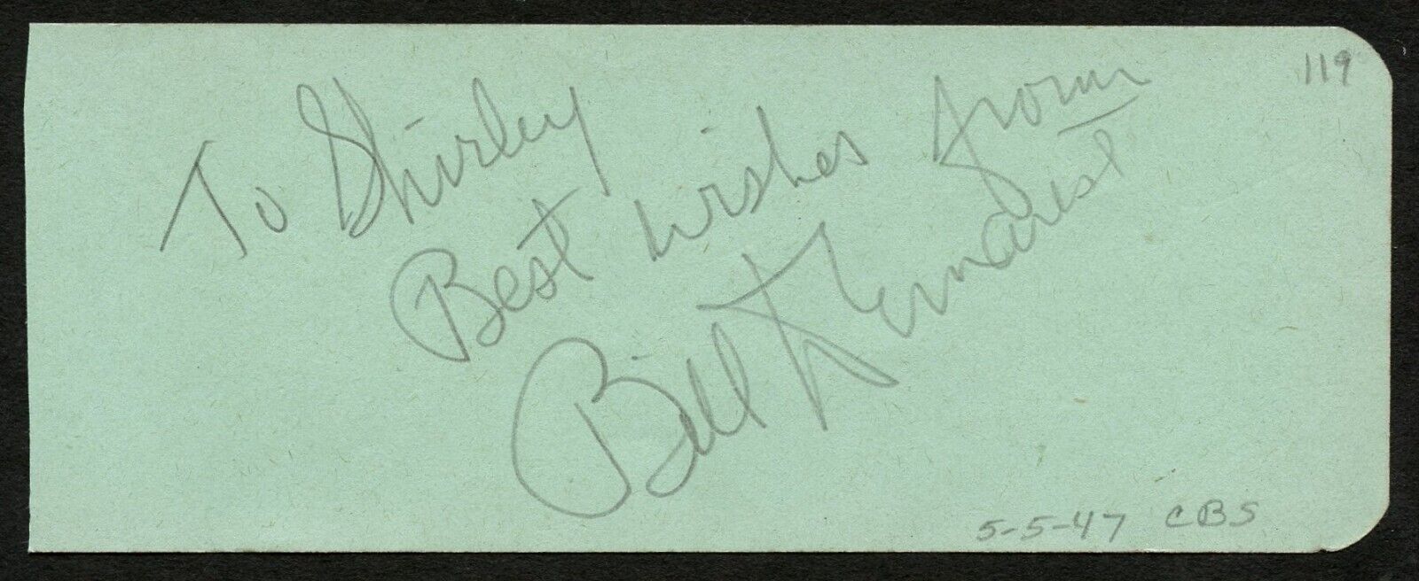 William Bill Demarest d1983 signed 2x5 cut autograph on 5-5-47 CBS Playhouse LA