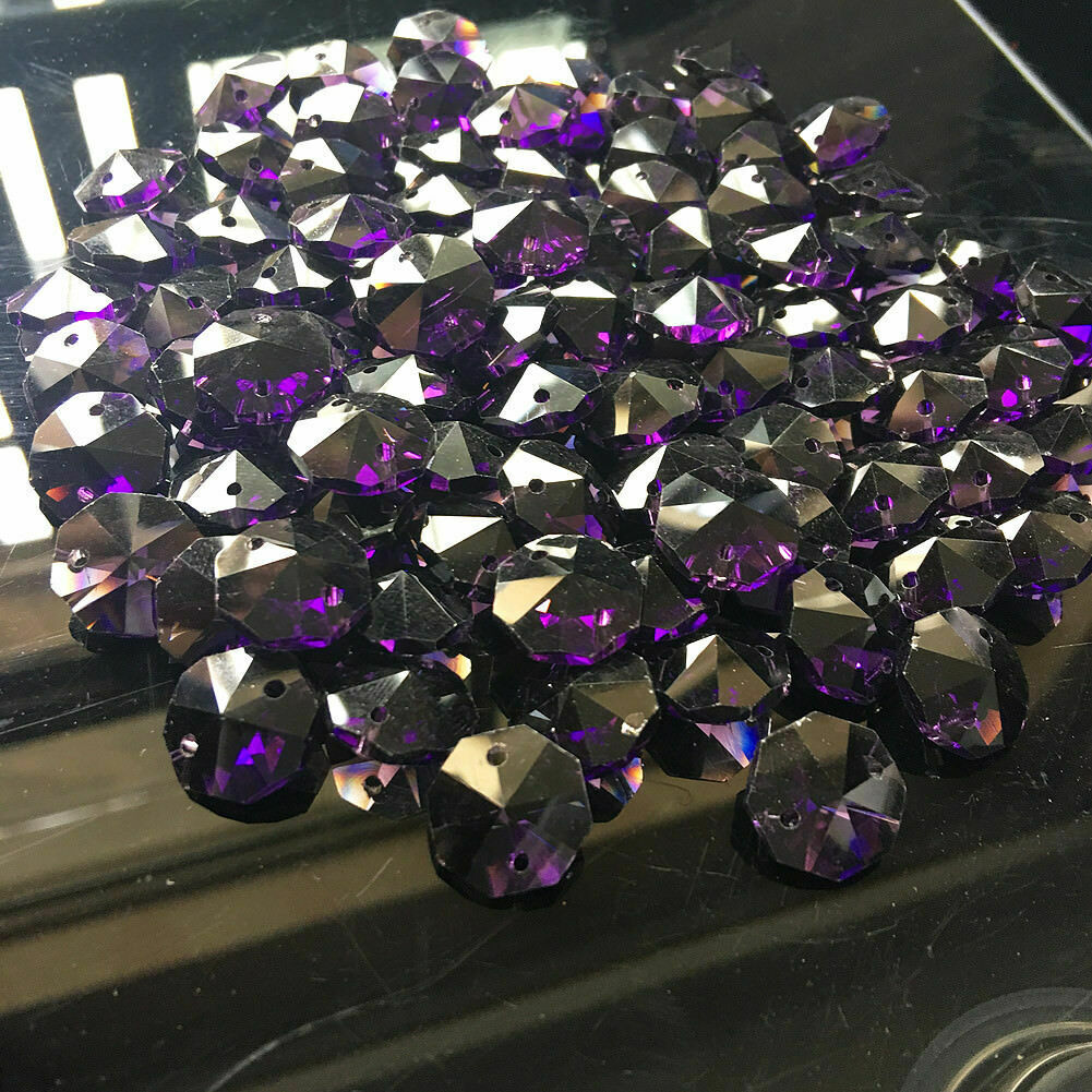 50PC Deep Purple Octagon Bead Crystal 14mm Violet Suncatcher Chandelier Pendant