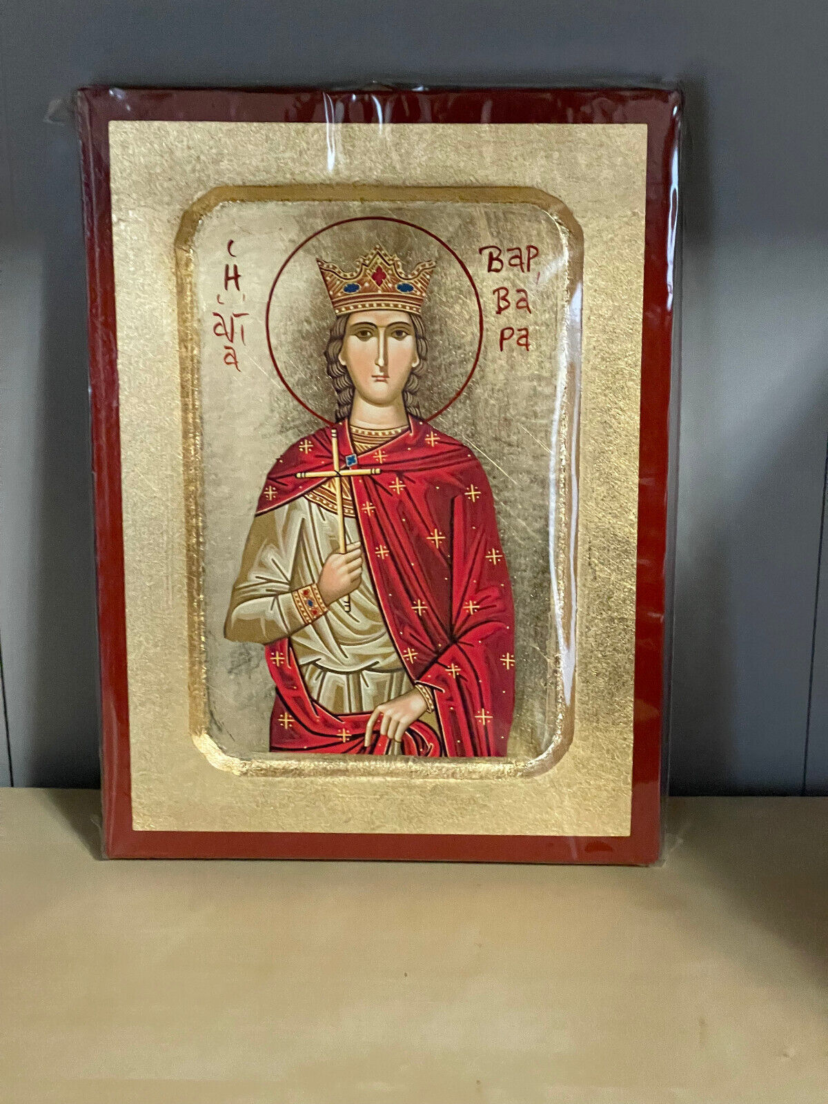 Saint Barbara -WOODEN ICON, CARVED WITH GILDING 6x8 inch