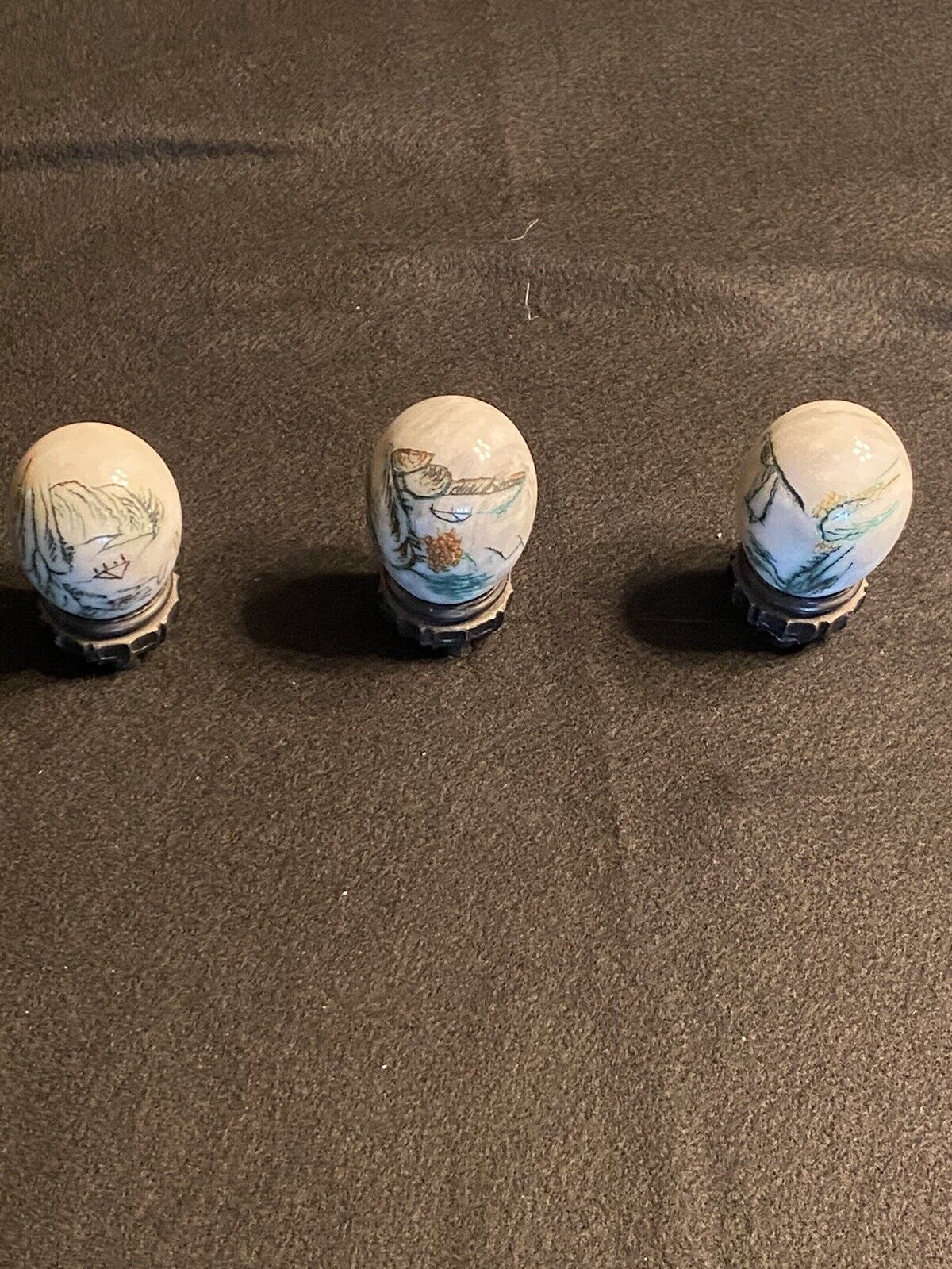 Asian Hand Painted Eggs With stands (3) Vintage Beautiful
