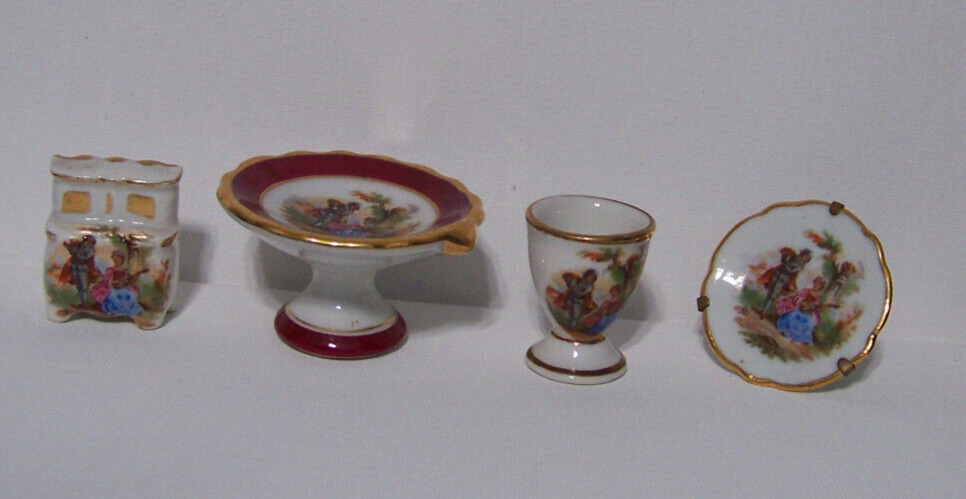 4 Limoge France Porcelain Courting Couples Mini Dresser/Cake Plate/Chalice/Plate