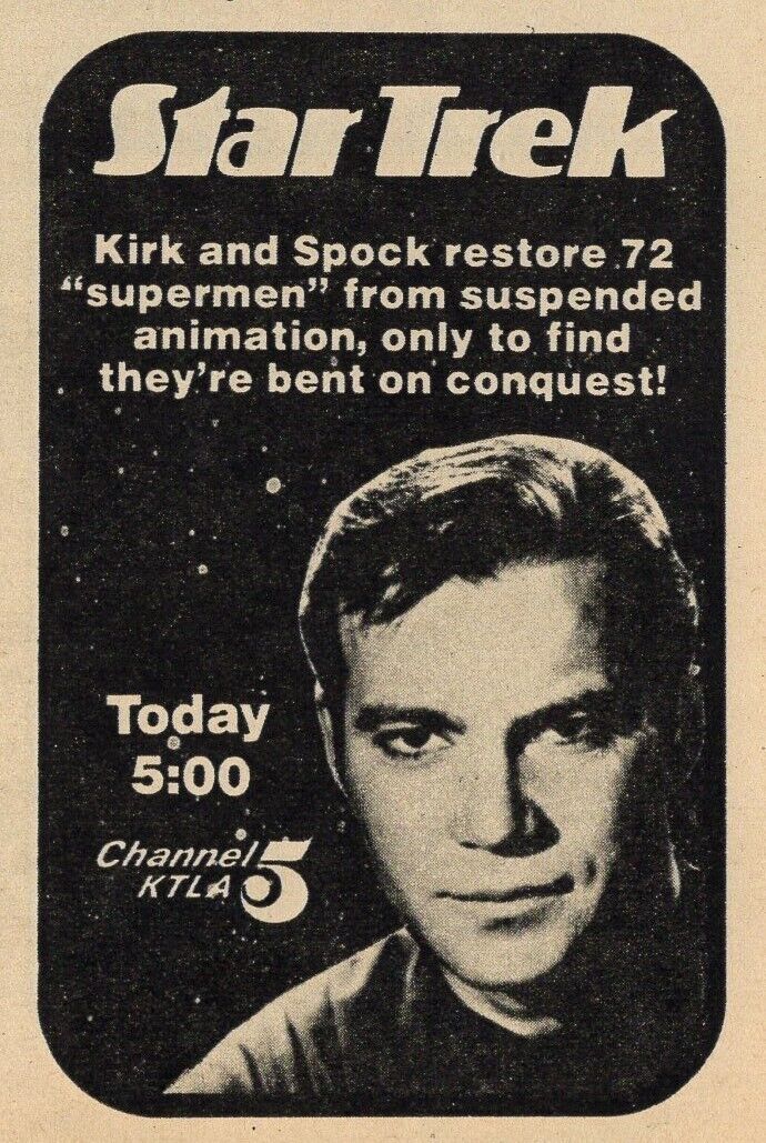 1976 TV AD + LISTING ~  STAR TREK EPISODE KHAN REVIVED FROM SUSPENDED ANIMATION