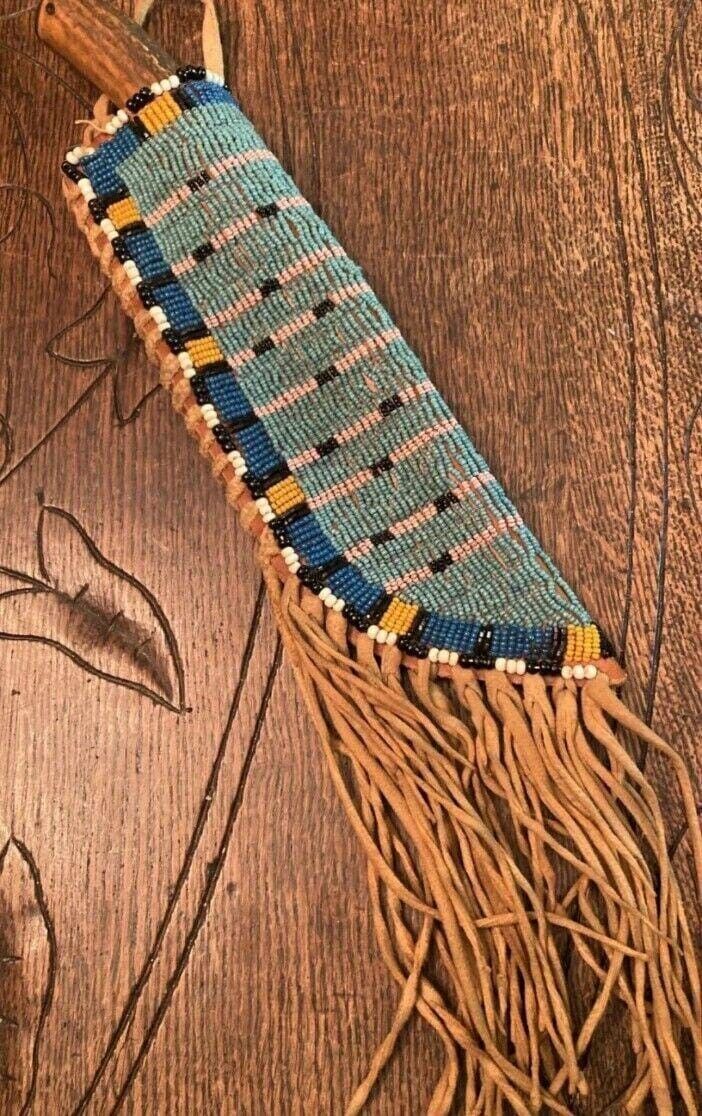 Sioux Tribe Native American Indian Beaded Knife Cover Suede Leather Sheath SK24