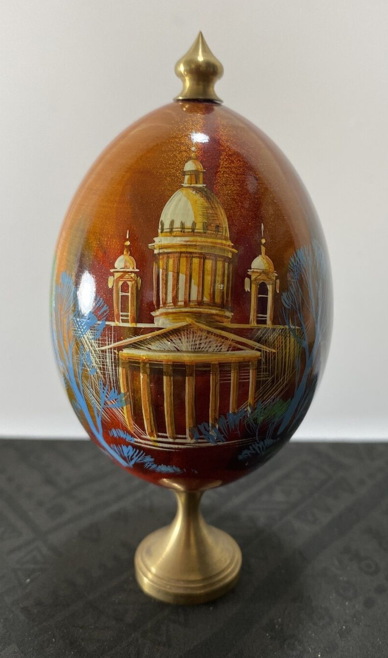 Authentic Hand Painted Russian Wooden Egg Church Scene