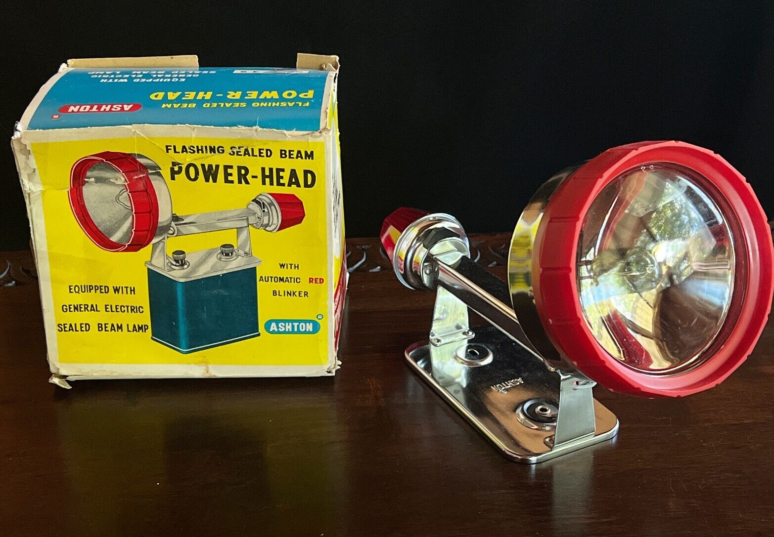 Vintage Ashton Emergency Flashing Sealed Beam Power Head Original Box