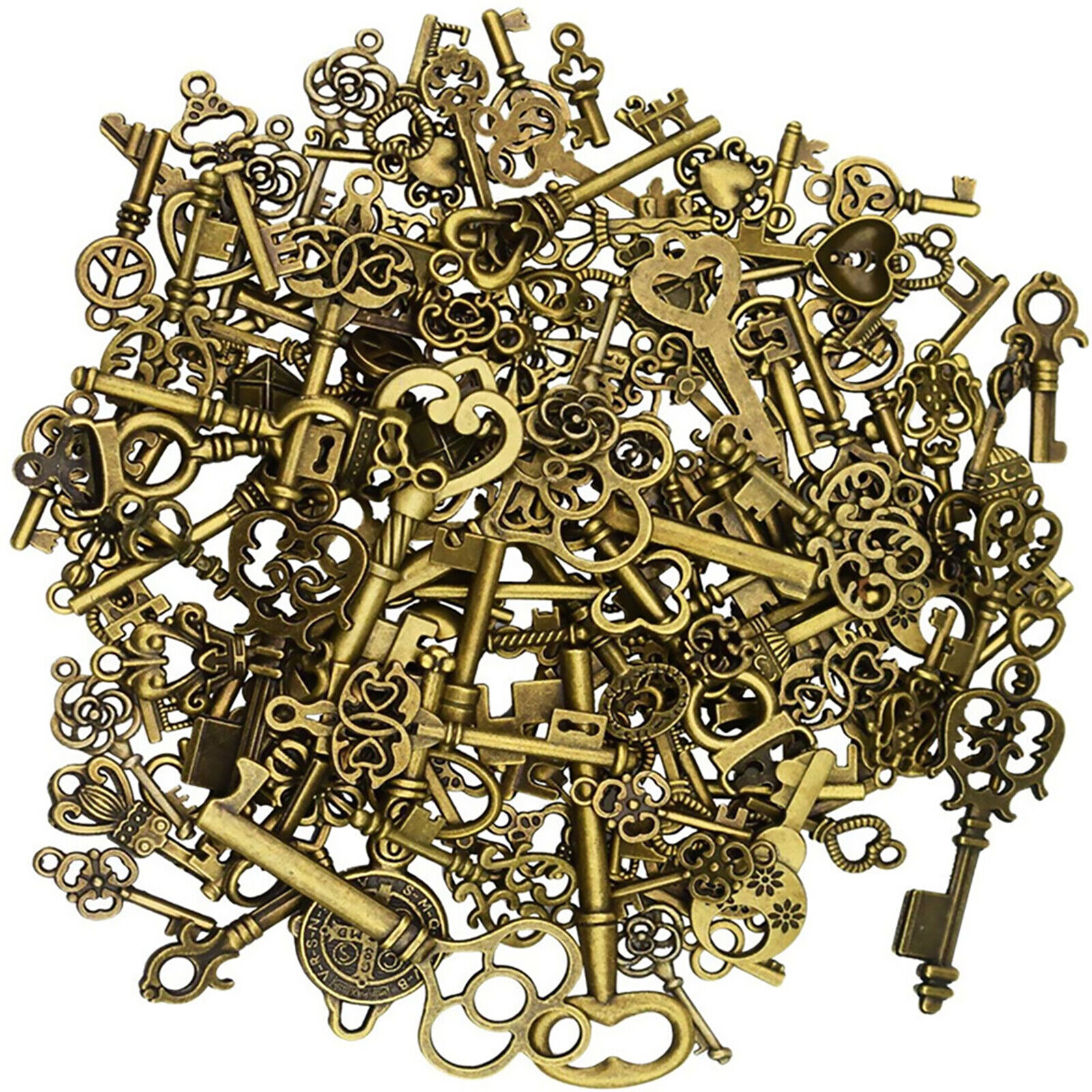 125Pcs/Set Vintage Style Antique Skeleton Furniture Cabinet Old Lock Keys Jewels