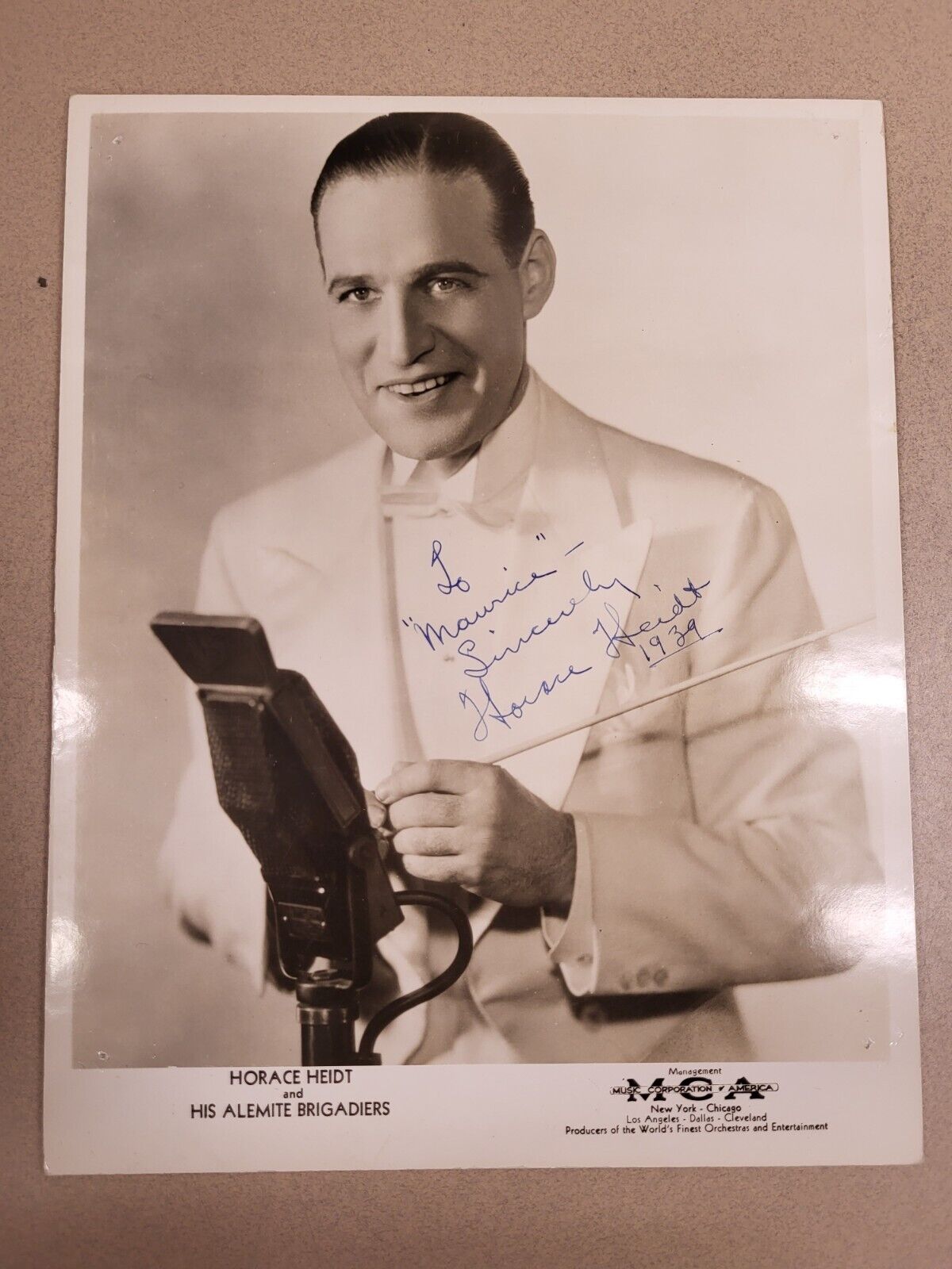 Sincerely Horace Heidt 1939 Autographed To Maurice 8\