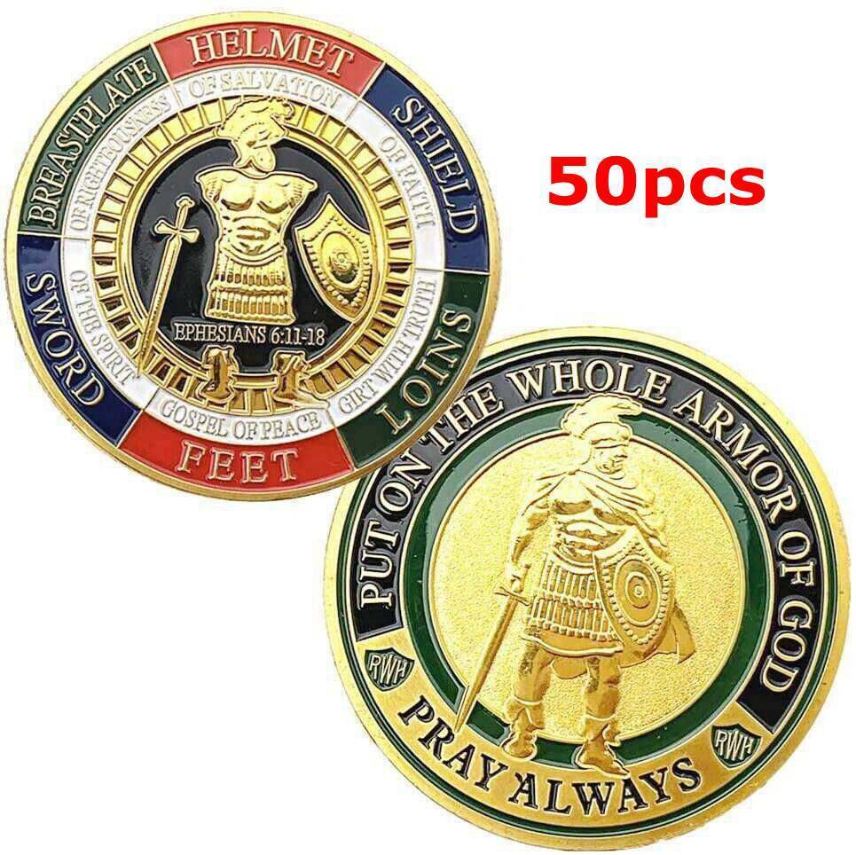 50pcs New Put On the Whole Armor Of God Commemorative Challenge Coin Collection