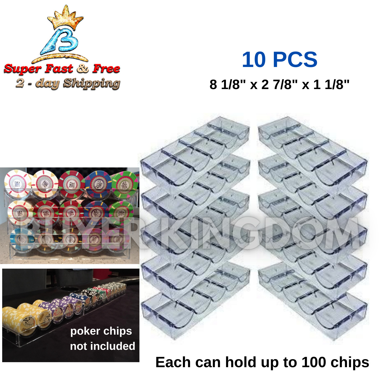 Poker Game Chips Tray Casino Blackjack Racks Holder Coin Clear Plastic Storage