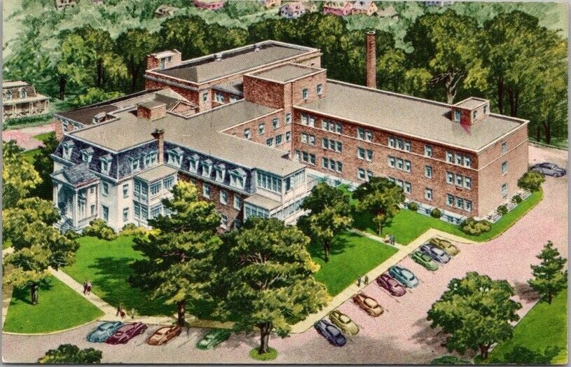 Middletown, Connecticut Postcard MIDDLESEX MEMORIAL HOSPITAL Artist\'s View 1960s