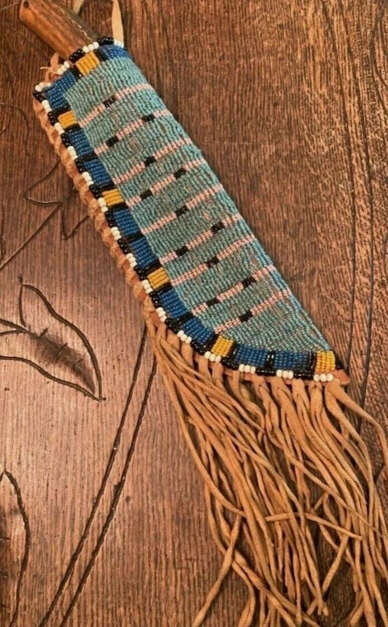 Native American Sioux Tribe  Beaded Indian Suede Leather Sheath Knife Cover YK05