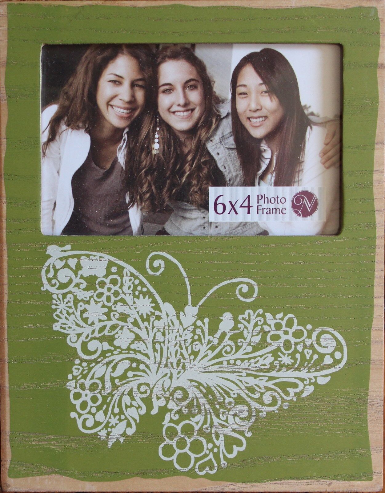 Wood Photo Frame 4 x 6 inch Butterfly Green Groovy Grains Decor College gift