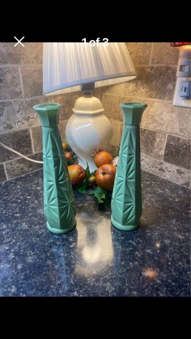 Vintage Set Of 2, Aqua Colored Glass Bud Vases