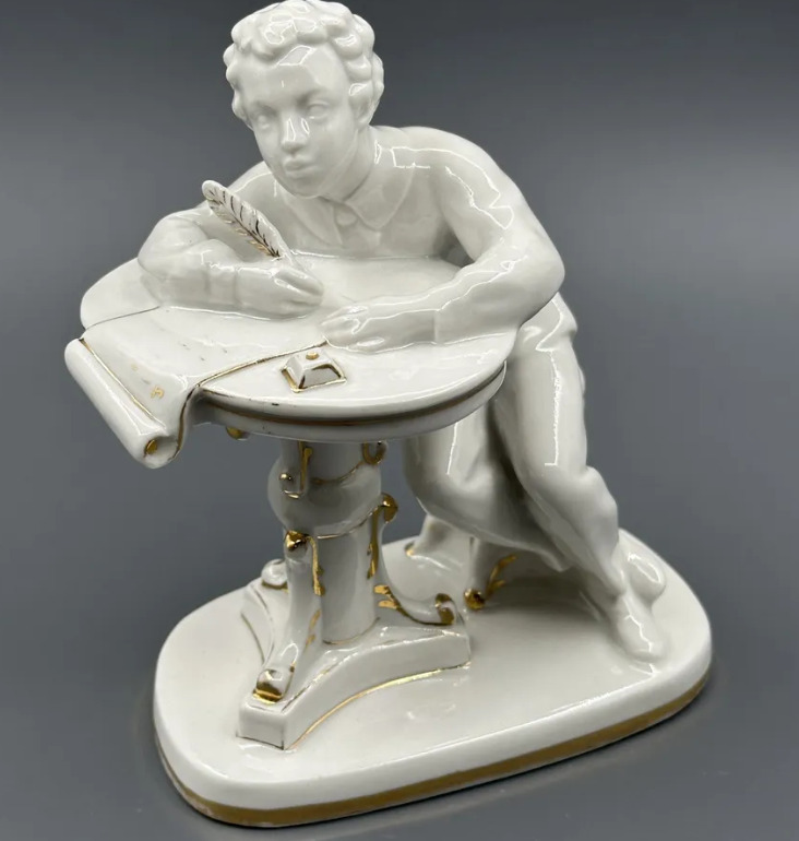 Vintage Young Man Writing Porcelain Statue Ussr 1960 Ancient Rare Decor Nice
