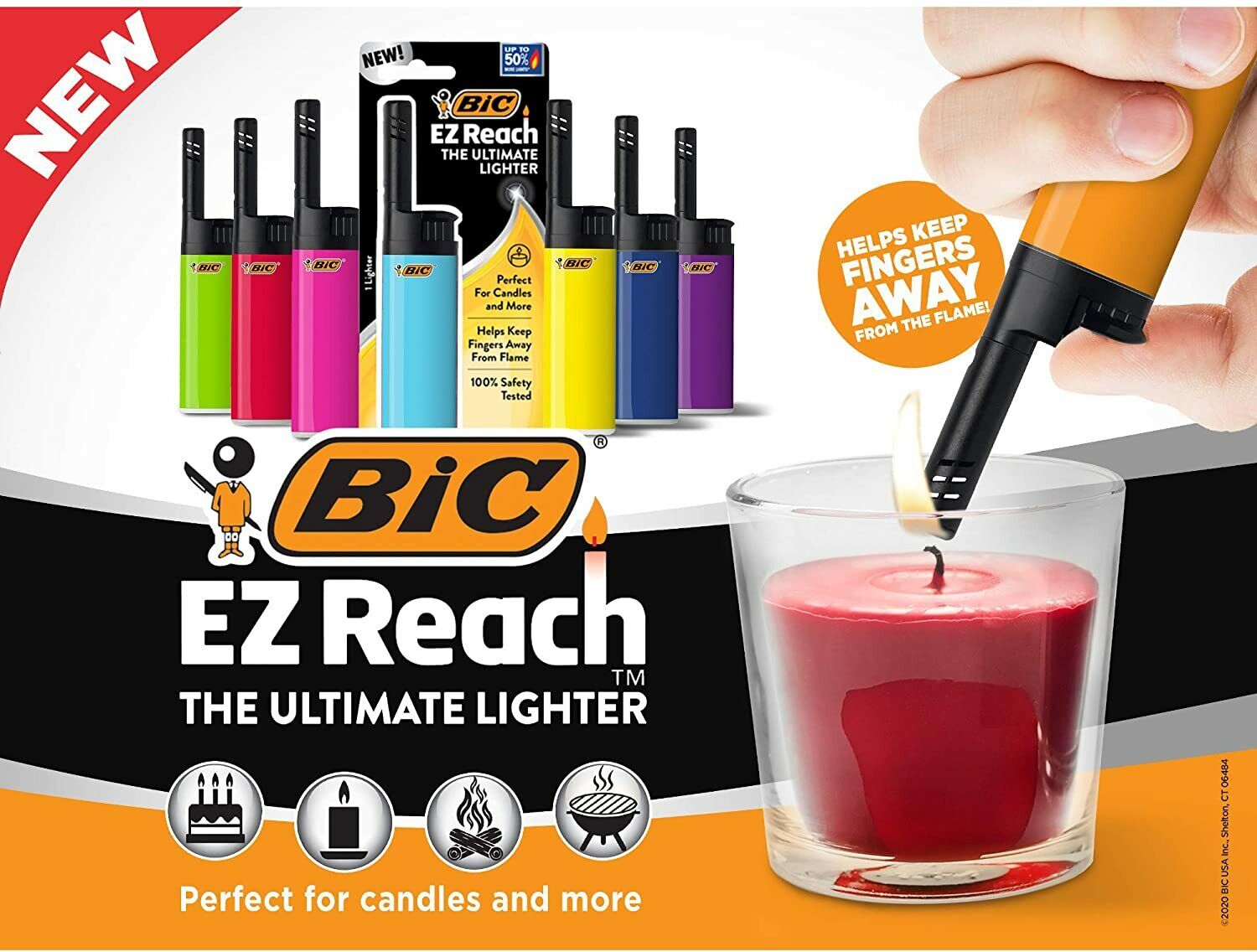 10X BIC EZ Reach Lighter, Mixed Colors, Great for Candle Lighting 