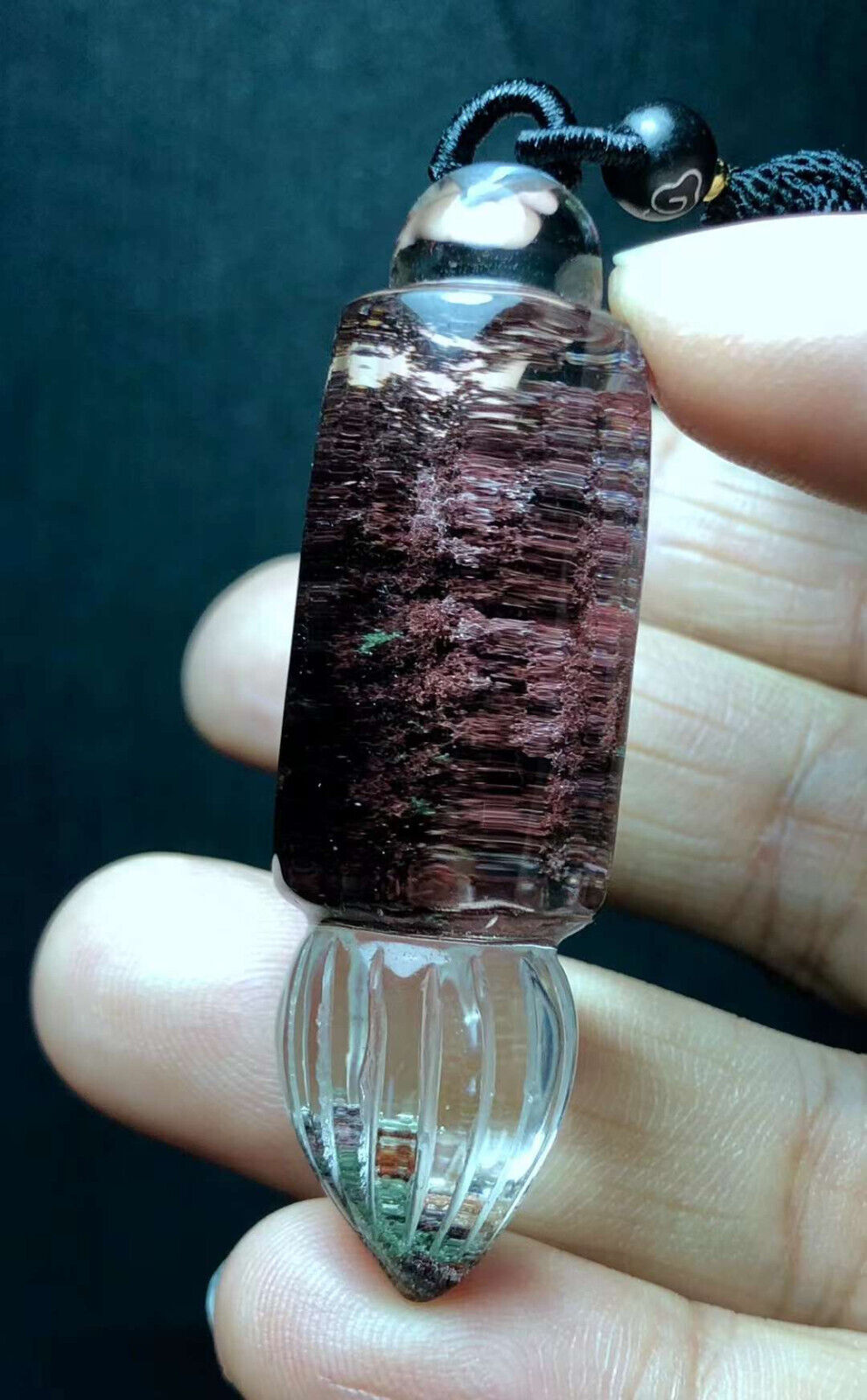 25g Natural Red Ghost Quartz Hand Carved Wen Chang Pen Pendant Crystal Energy