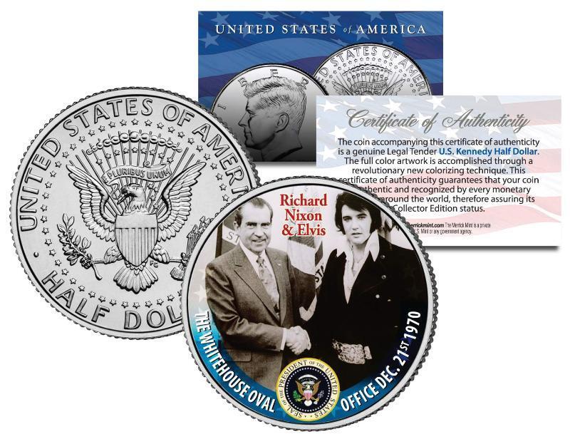 RICHARD NIXON & ELVIS PRESLEY at White House Colorized JFK Half Dollar U.S. Coin