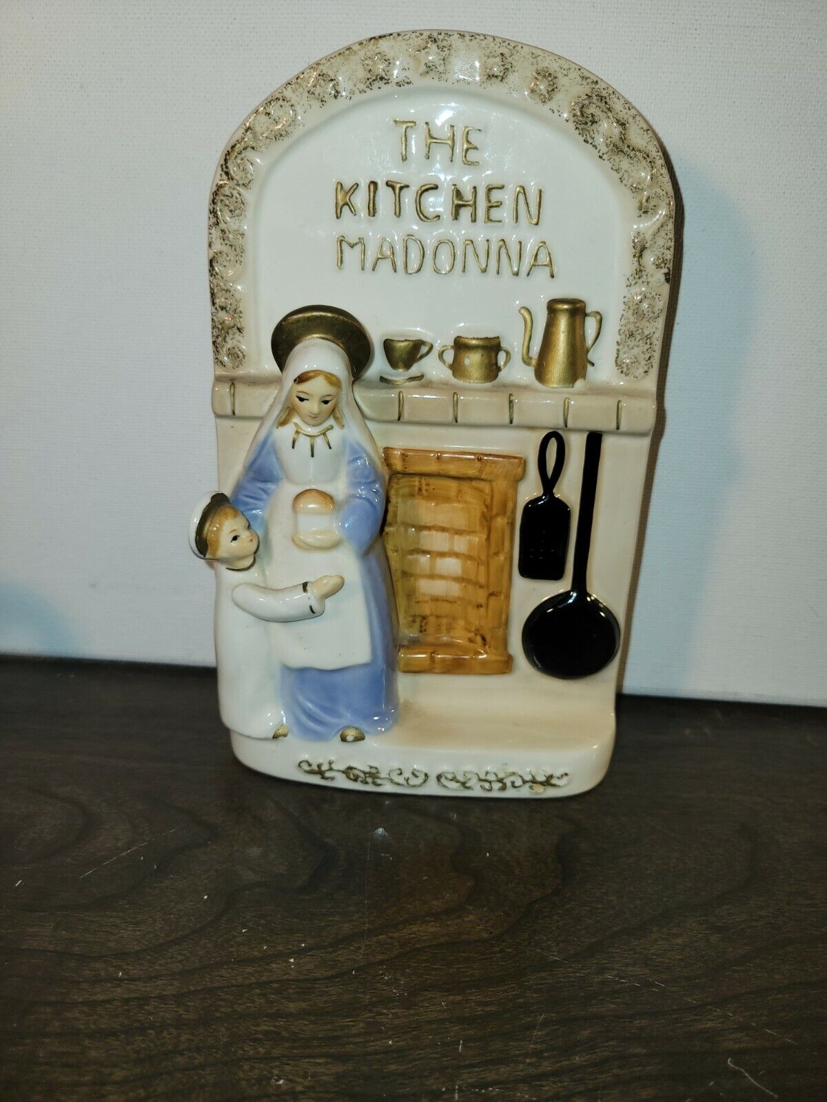 Vintage The Kitchen Madonna Ceramic Wall Plaque Fireplace Religious