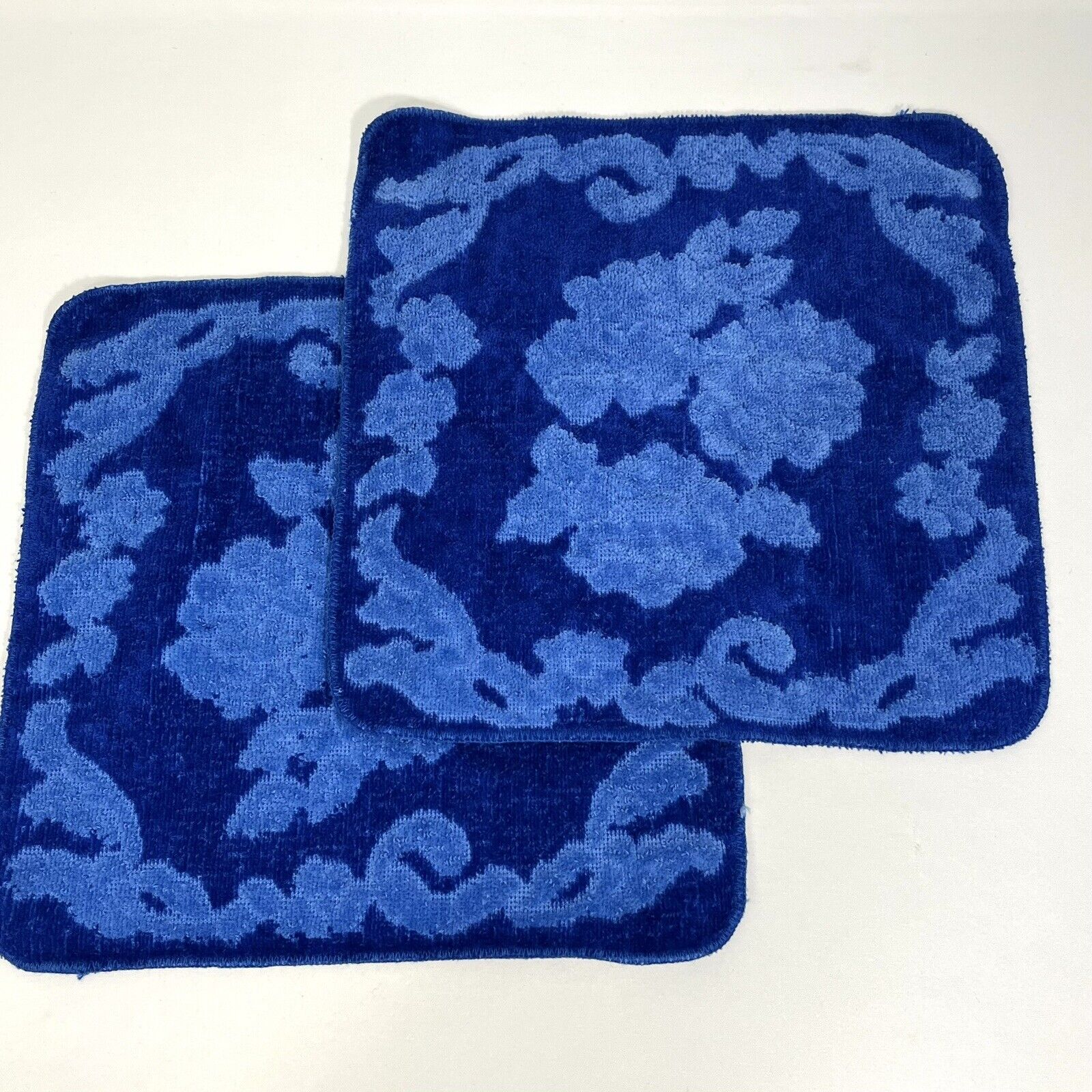 Cannon Monticello Washcloths Blue Sculpted Floral Ornate 12x12 Set of 2 Vintage