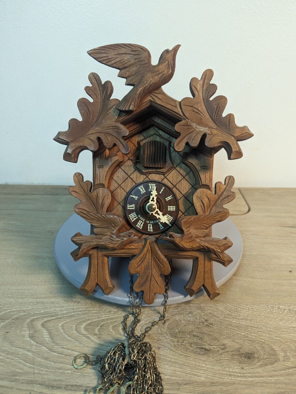 Vintage 1950\'s German Black Forest Leafs 3 Birds Traditional Cuckoo Clock Untest