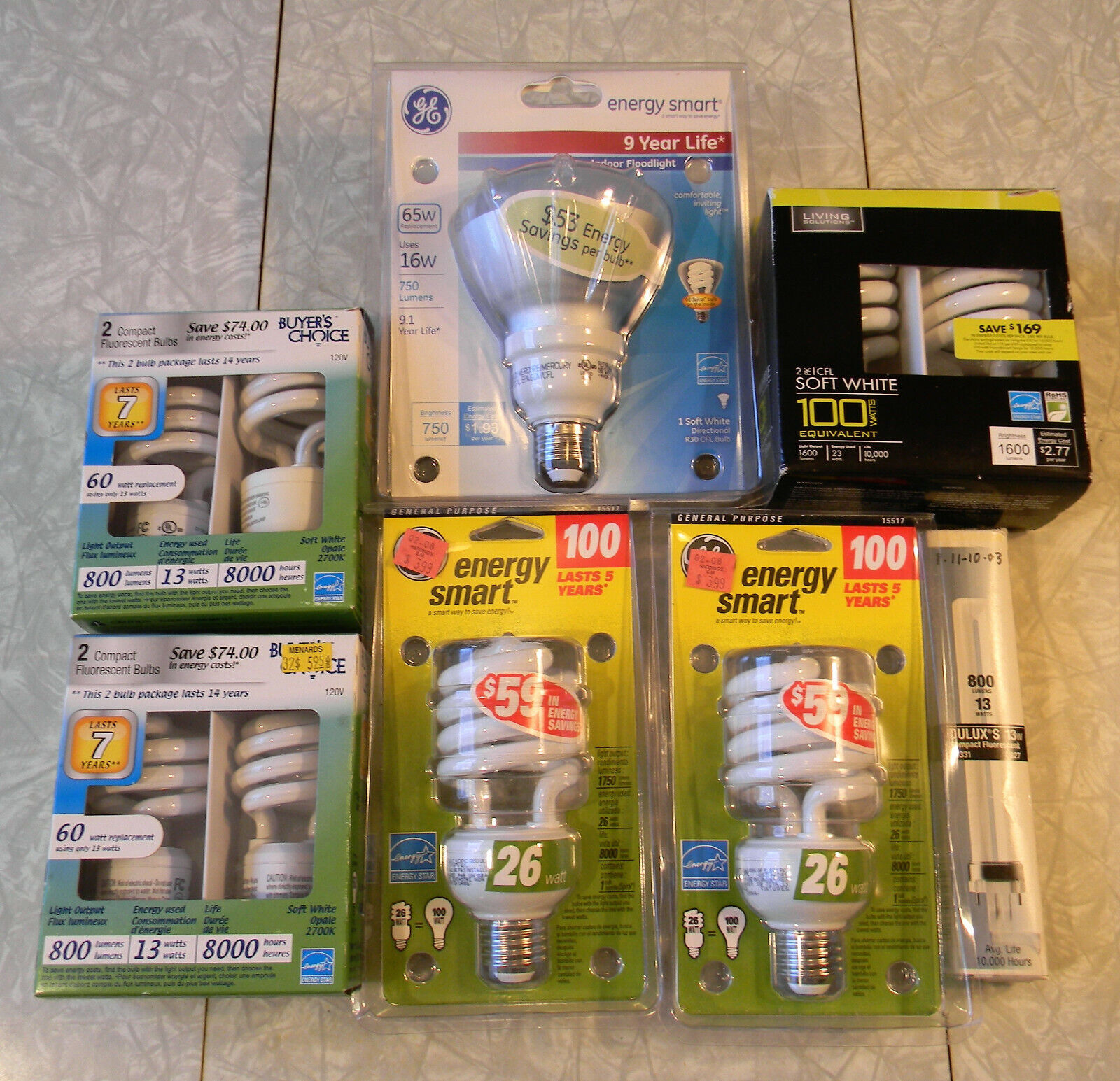 Lot of 10 Energy Smart CFL Light Bulb Soft White 60w 100w Outdoor Floodlight 65w