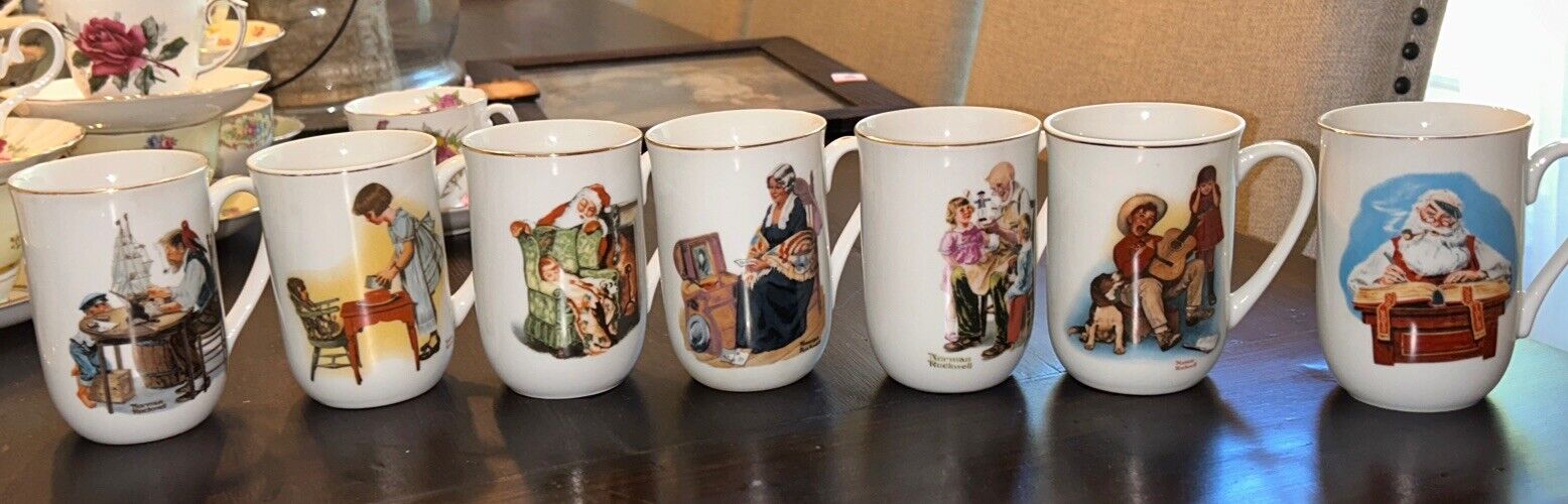 Collection Off Norman Rockwell Coffee Cups Mugs Set of (7) Collection