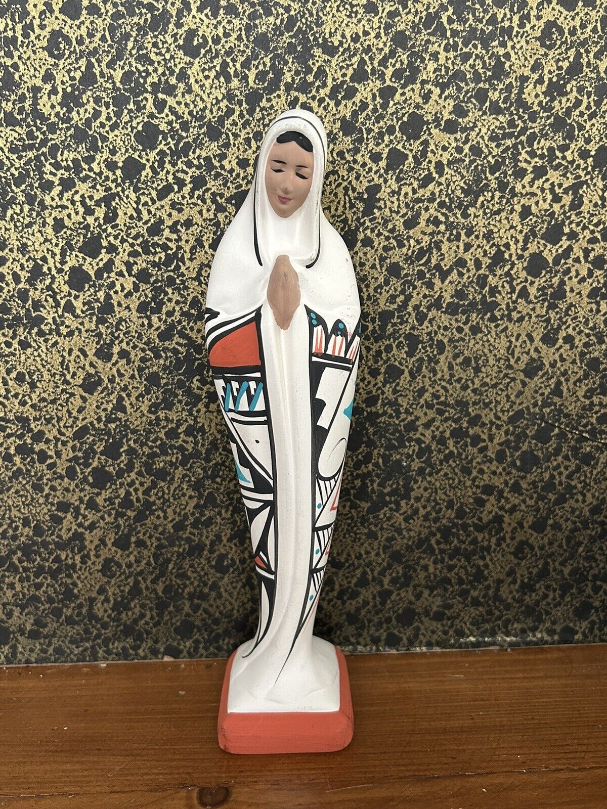 Vintage Hand-Painted and Signed Navajo Virgin Mary Madonna Southwest 9”