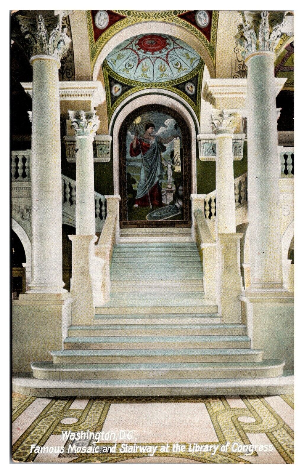 Antique Famous Mosaic and Stairway at the LOC, Washington, DC Postcard