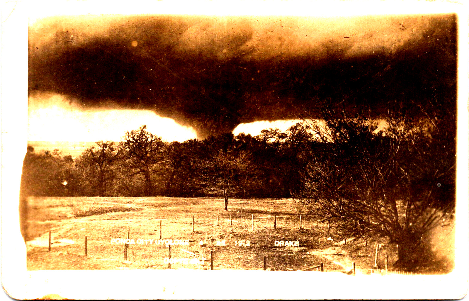 Real Photo Postcard RPPC Tornado 1912 Ponca City Cyclone Newkirk, Oklahoma Drake