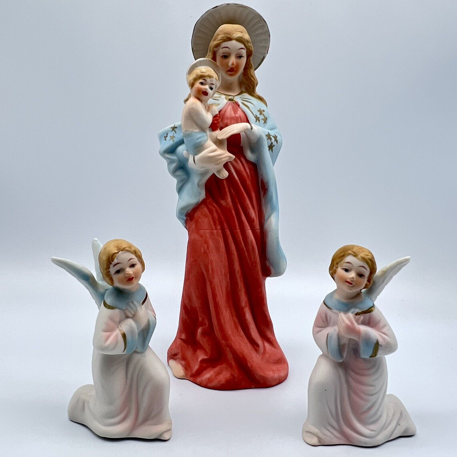 Vintage ARTMARK Madonna Mary Jesus and Angels Handpainted Figurines - Set of 2