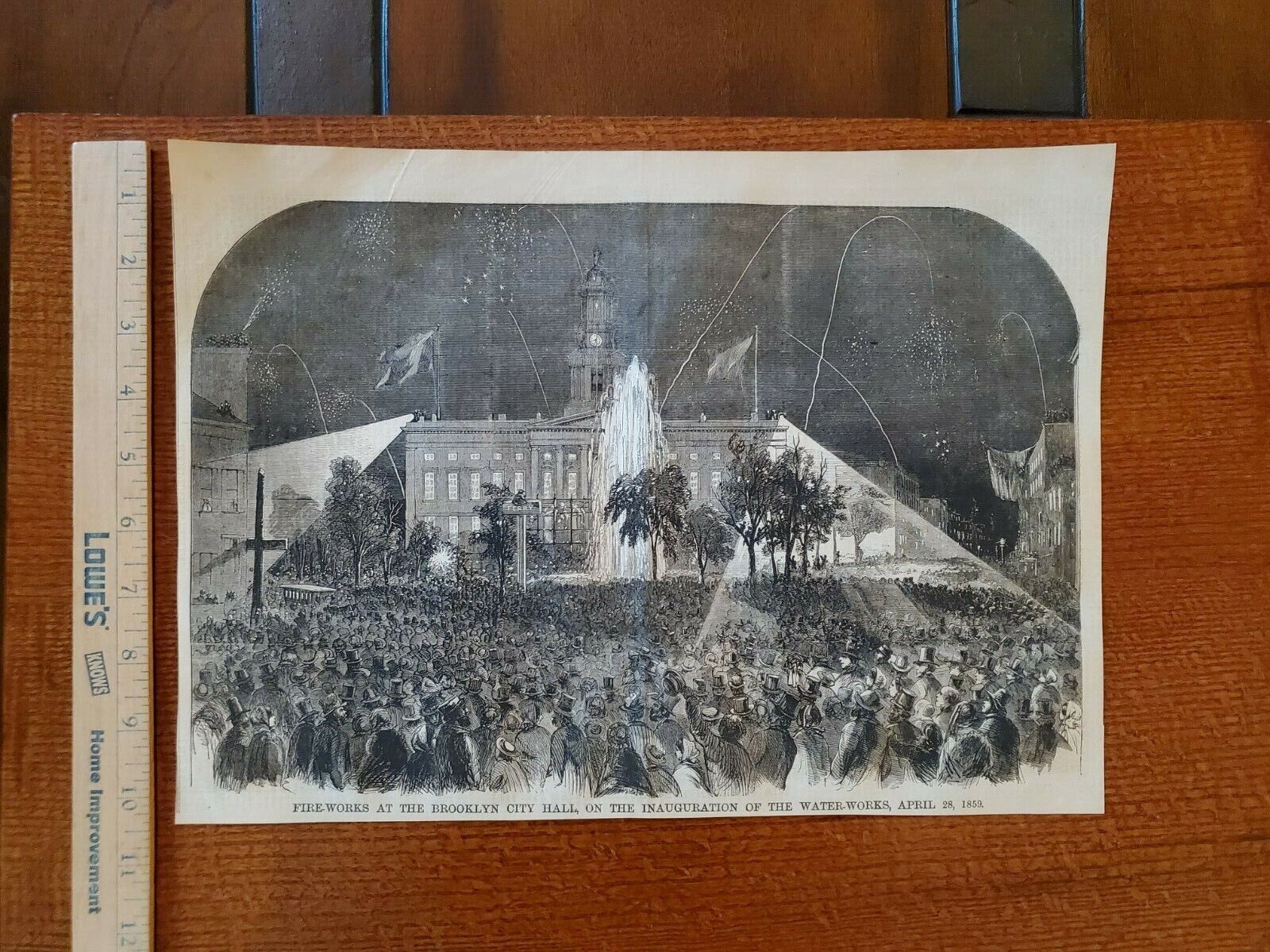 Harper\'s Weekly 1859 Sketch Print Brooklyn City Hall Inauguration of Water Works
