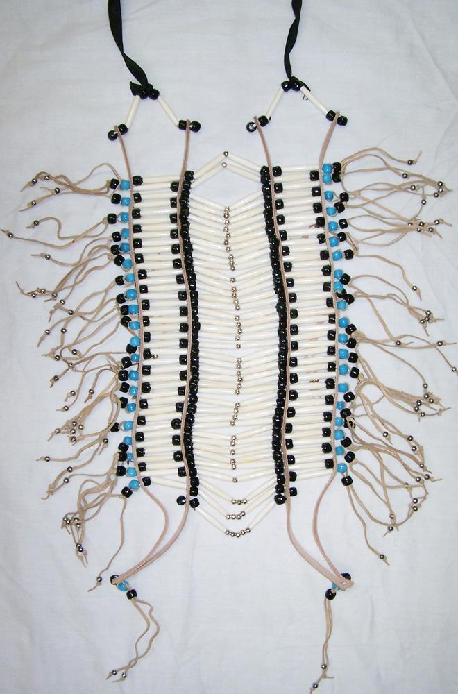 LG NATIVE INDIAN STYLE BONE BREAST CHEST PLATE black & blue turquoise LEATHER