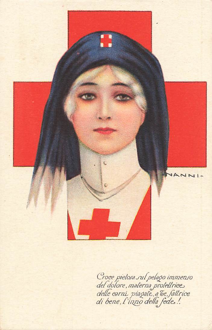 Art Deco Signed Italian Artist Nanni Red Cross Nurse P533 E Postcard