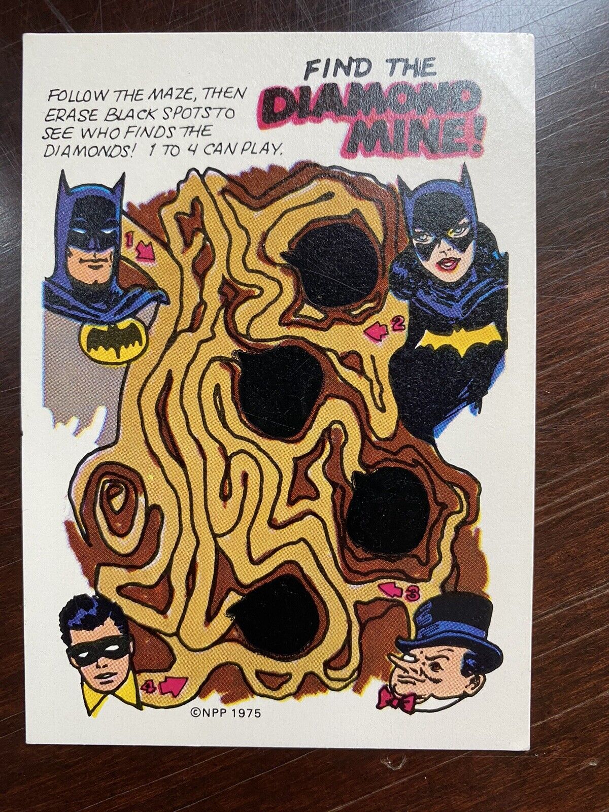 1975 Wonder Bread Batman Find The Diamond Mine Puzzle Card