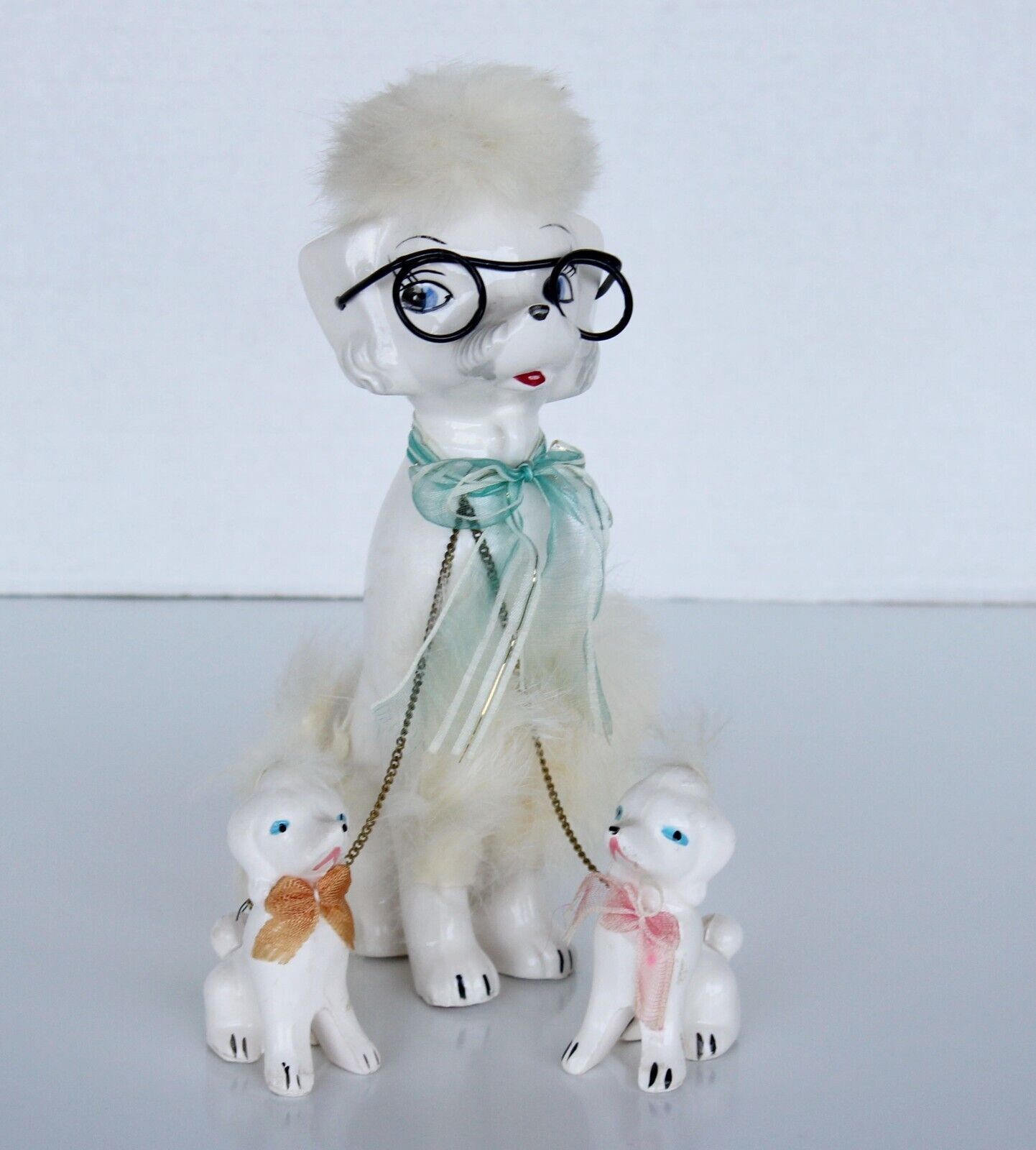 Vintage Artmark Chained Dog Family Kitsch Anthropomorphic Momma Puppy Figurines