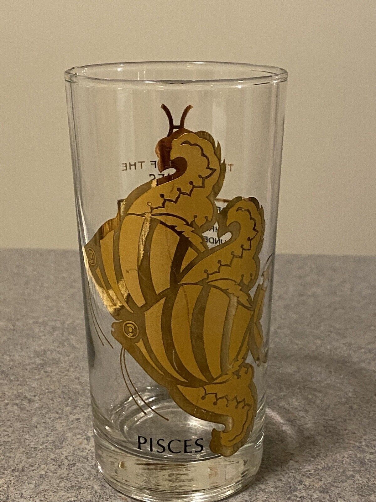 Vintage Glass Pisces Astrology Horoscope Zodiac Sign Gold Accents