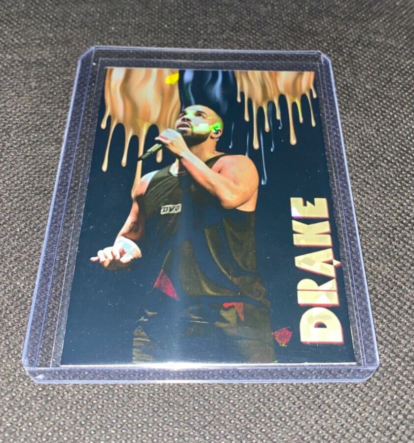 Drake - Handmade Gold Drip Refractor Holographic Trading Card in top loader