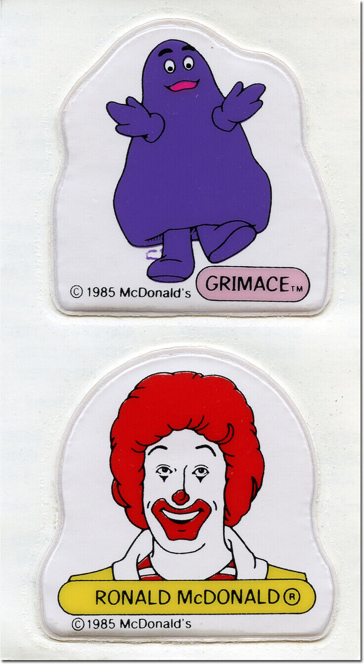 McDonalds - Ronald McDonald & Grimace (Puffy Stickers, 1985) 80s, RETRO, VINTAGE