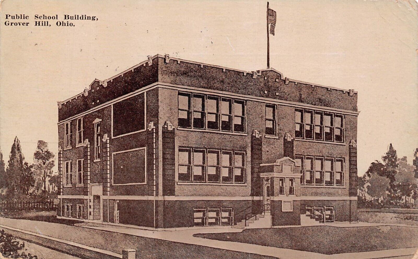 Public School Building Grover Hill Ohio 1911 Postcard