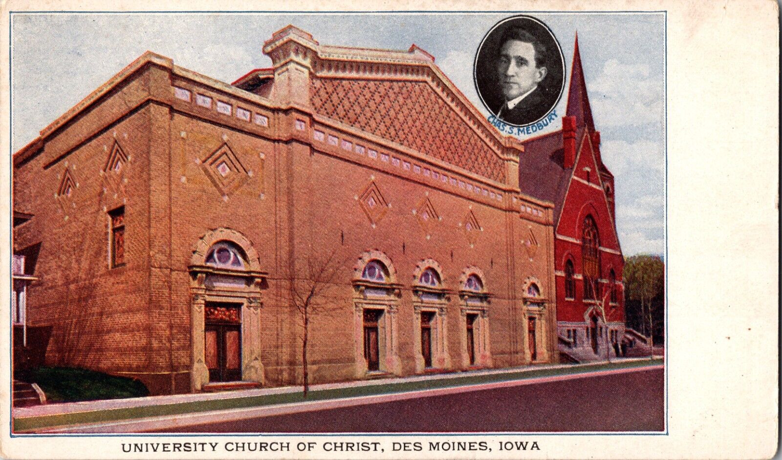 1909 University Church Of Christ Des Moines Iowa IA Postcard Rev Chas Medbury