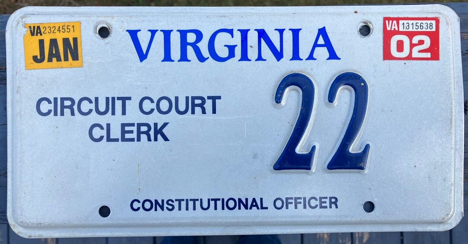 Expired Virginia DMV Issued  License Plate Tag Va Personalized Vanity Court 22