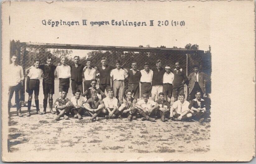 Vintage German Football Soccer RPPC Photo Postcard Goppingen Gegen Essingen 2:0