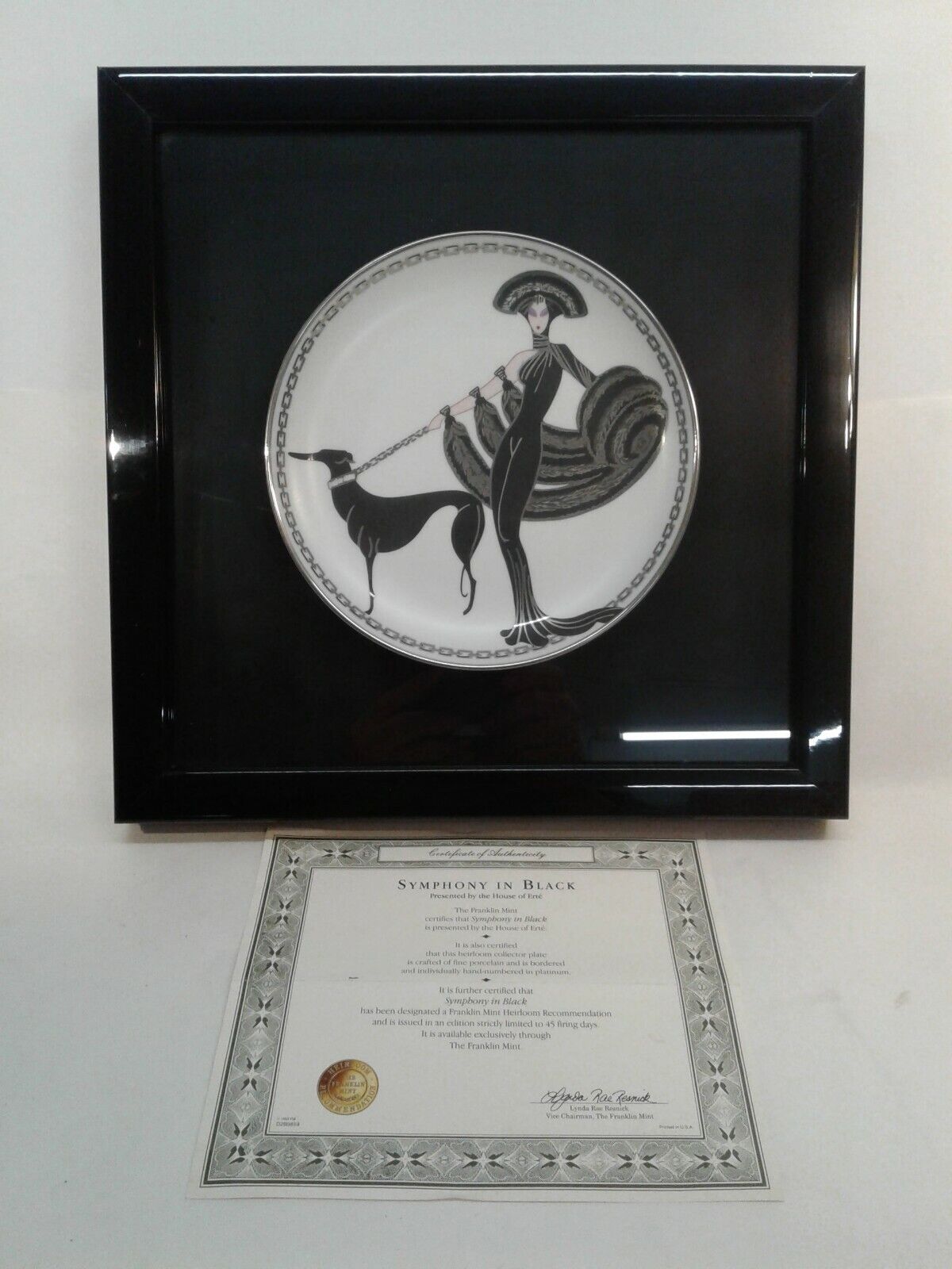 House Of Erte Symphony In Black Limited Edit. Framed Plate With Cert. of Authen.