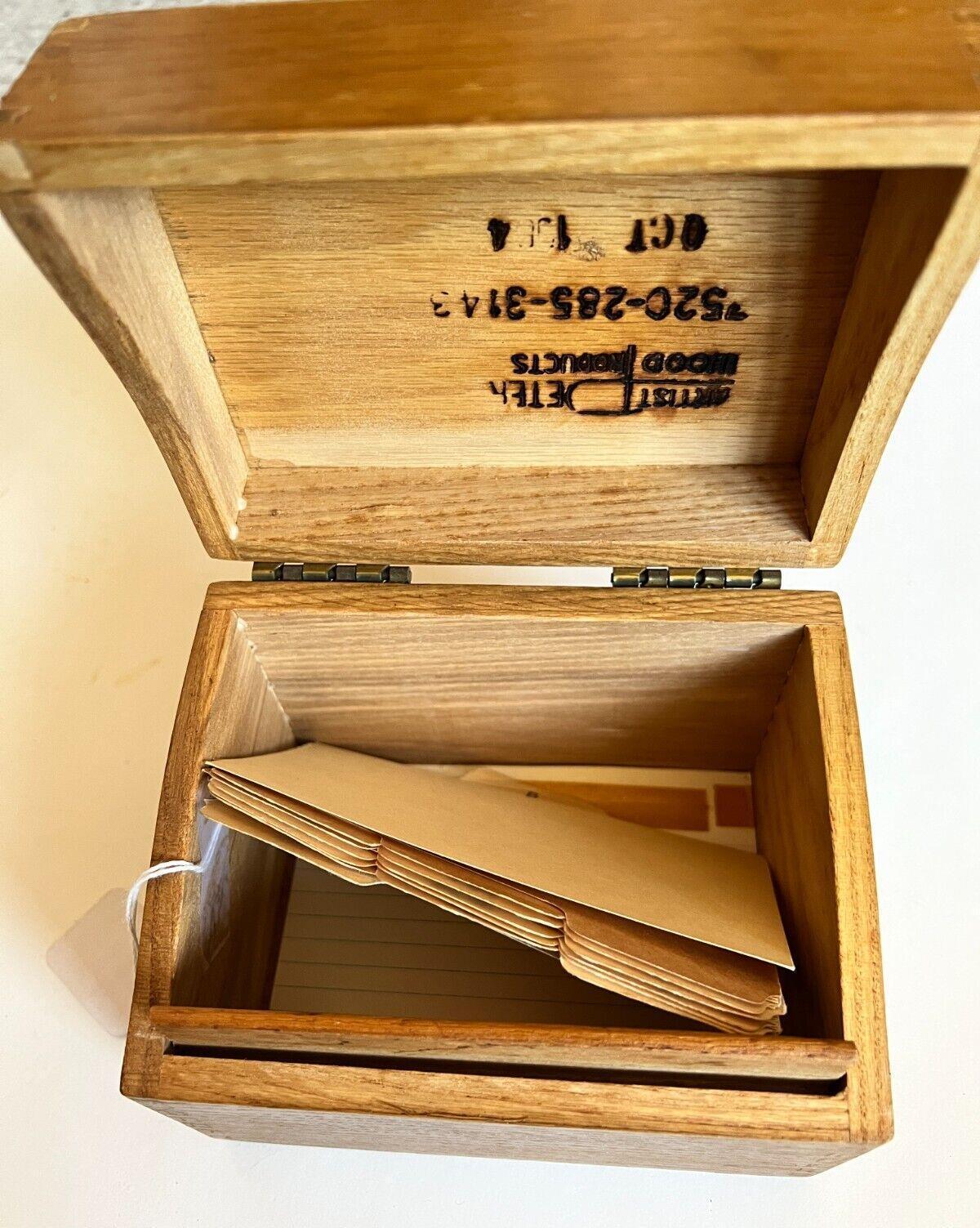 Vintage Dovetail Artist Peter Wood Products Oak Wood Index Card File Box