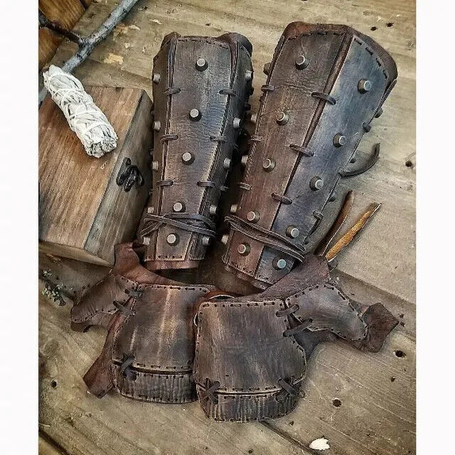 Steampunk Medieval PU Leather Bracer Long Glove Gauntlet Samurai Viking Knight P