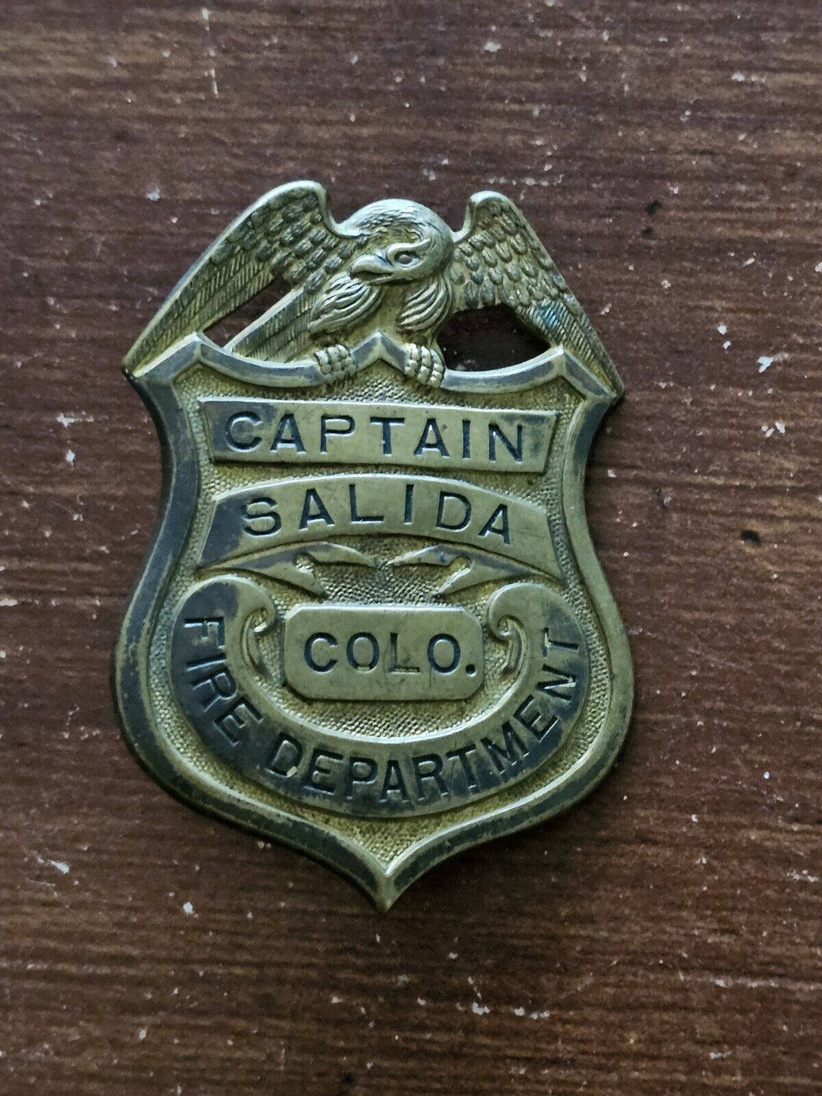Vintage Salida Colorado Fire Department Captain Badge Rural Obsolete Pin 