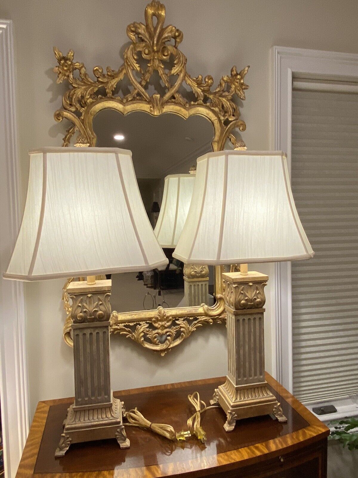 Pair of Stunning, Elegant Neo-Classical Lamps: Rectangular Columns: Antique Gold