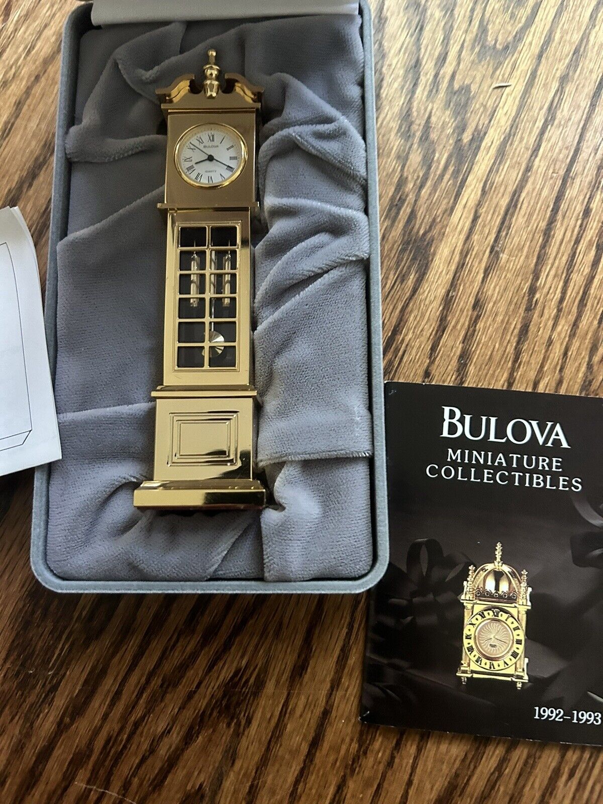 Bulova Miniature Clock B0552 Grandfather Clock Mantle Doll House Decor Box Paper