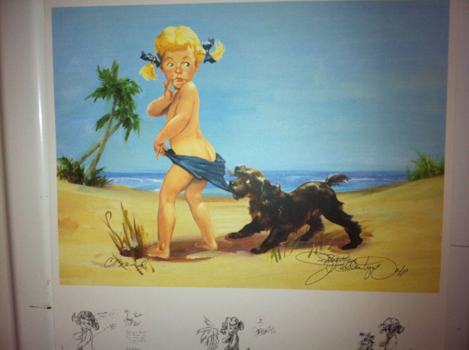 Coppertone Baby Collectible Beach Scene Signed by artist Joyce Ballantyne 