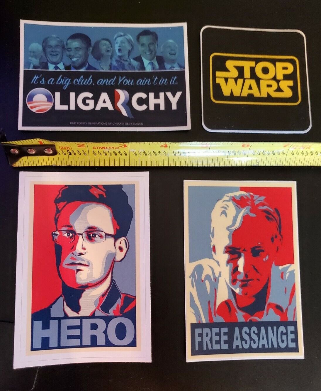 Edward Snowden Julian Assange Bumper Stickers Anti War lot of 4 #FREE ASSANGE 